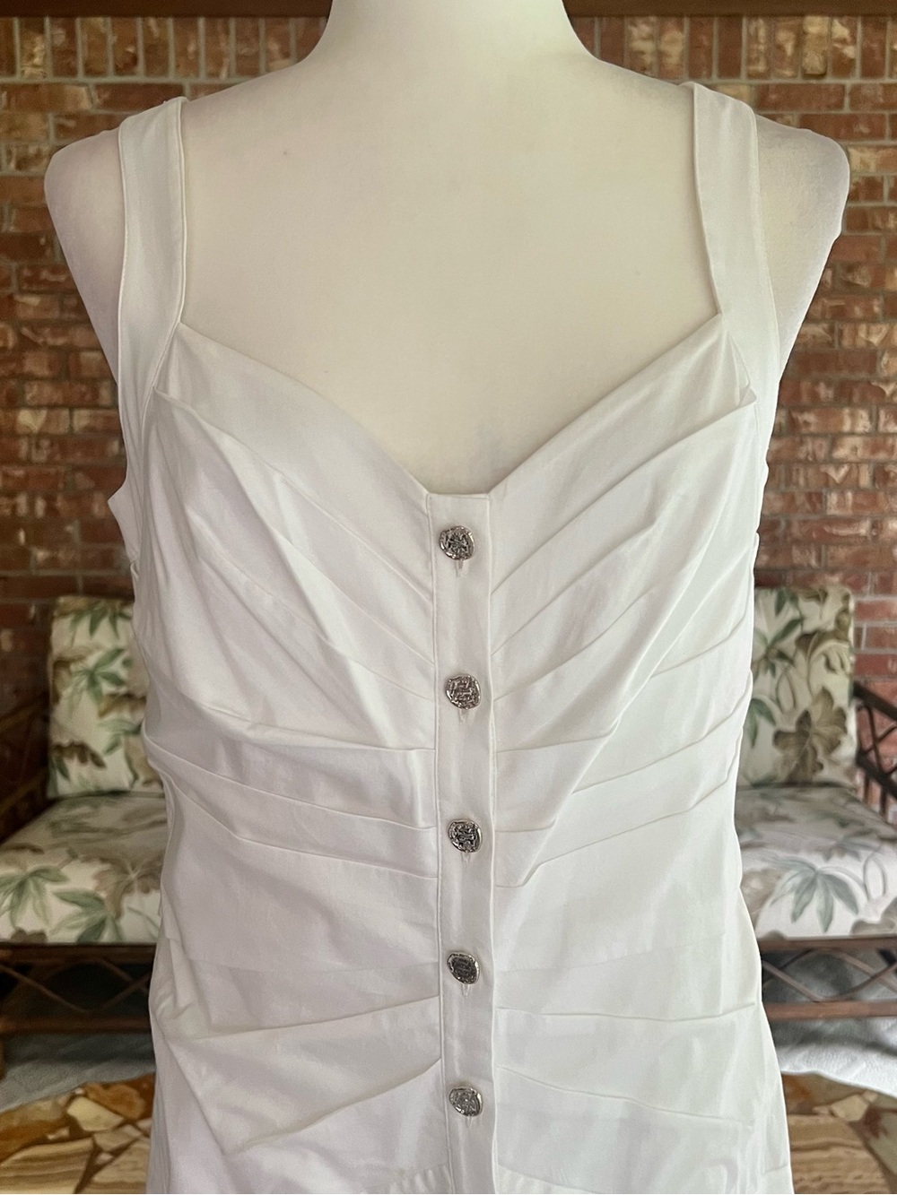WHBM White Ruched Bodice Button Front Sateen Midi Dress NWT 6 Quiet Luxury - Picture 5 of 17